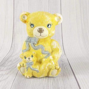 Bear Coin Piggy Bank Mama Baby Bear Yellow Ceramic Kids Room Décor Collectible